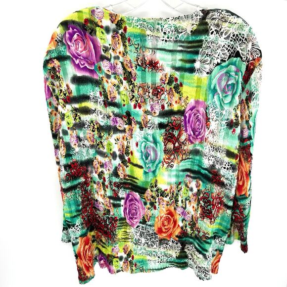 Roberto Makali women’s crinkled roses rhinestone top cardigan set - Picture 4 of 9